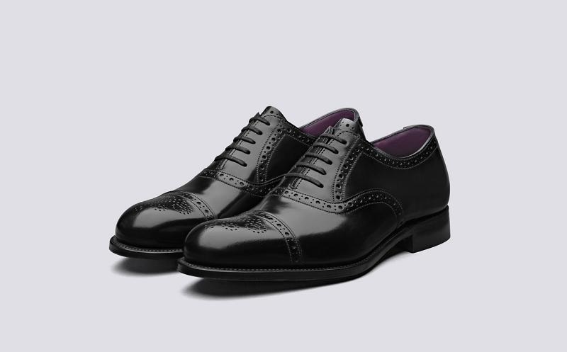 Grenson Walbrook Mens Brogues - Black Calf with Purple Handpainted Leather Sole MN8975